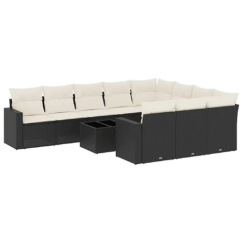 Maison Chic Salon de jardin 11 pcs avec coussins | Ensemble de Table et chaises | Mobilier d'Extérieur noir résine tressée -GKD23231