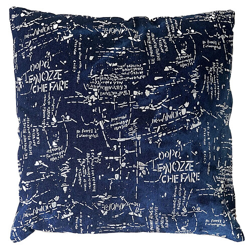 Mendler Coussin de décoration, écriture, coussin avec bourrage, bleu, aspect brillant, 45x45cm