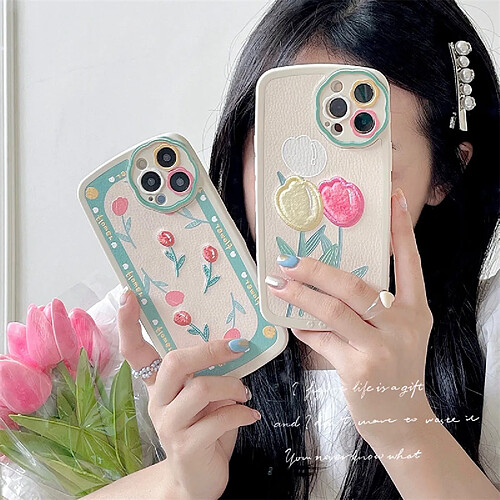 GUPBOO Étui pour iPhone11ProMax étui pour téléphone portable tulipe brodée pour femme de style japonais et coréen