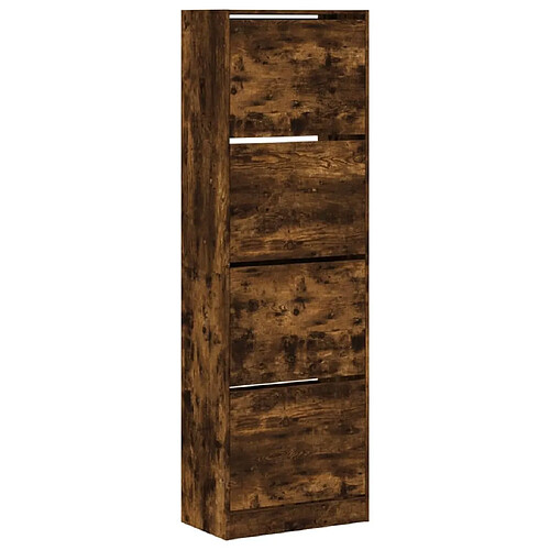 Maison Chic Armoire à chaussures 4 tiroirs | Meuble de rangement à chaussures Meuble d'Entrée rabattables chêne fumé -MN86430