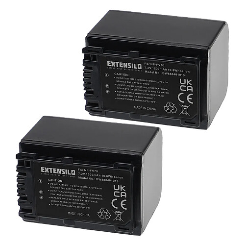 Vhbw EXTENSILO 2x Batteries compatible avec Sony DCR-SX45EL, DCR-SX45L, DCR-SX45R, DCR-SX45ER appareil photo, reflex numérique (1500mAh, 7,2V, Li-ion)