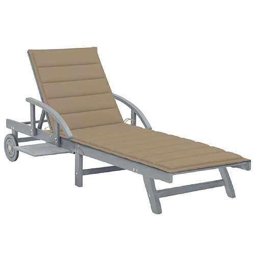 Helloshop26 Transat chaise longue bain de soleil lit de jardin terrasse meuble d'extérieur avec coussin 200 cm bois d'acacia solide 02_0012407