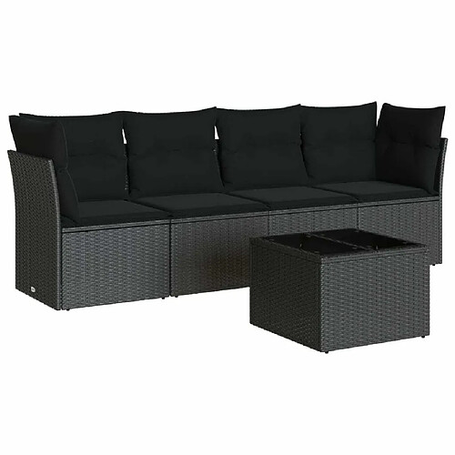 Maison Chic Salon de jardin 5 pcs avec coussins | Ensemble de Table et chaises | Mobilier d'Extérieur noir résine tressée -GKD84373