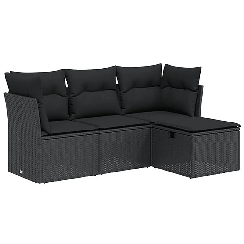 Maison Chic Ensemble de 4 Tables et chaises d'extérieur avec coussins,Salon de jardin noir résine tressée -GKD784131