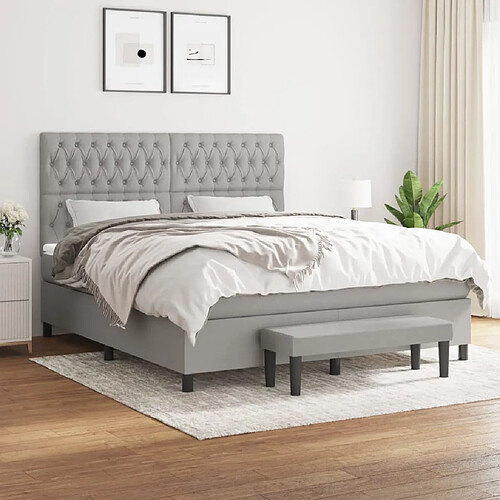 vidaXL Sommier à lattes de lit avec matelas Gris clair 180x200cm Tissu