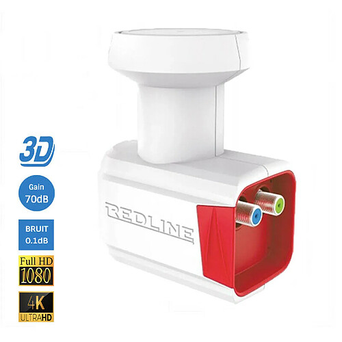 Redline LNB TWIN HIGH GAIN 70 D - FACT. BRUIT 0,1DB FULL HD 4K TNTSAT ASTRA ET FRANSAT