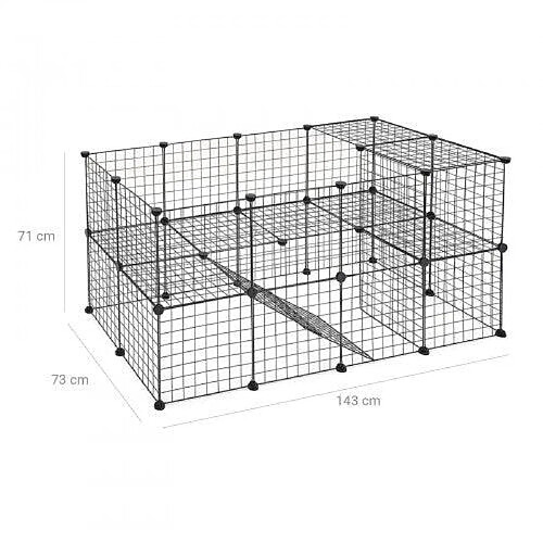 Helloshop26 Enclos modulable pour petits animaux cage intérieur 2 niveaux maillet en caoutchouc offert cochon d inde lapin assemblage facile 143 x 73 x 71 cm noir 12_0000476