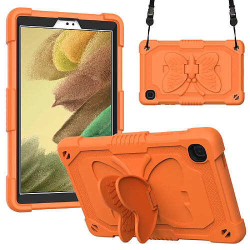 Coque en TPU + silicone avec béquille en forme de papillon et bandoulière orange pour votre Samsung Galaxy Tab A7 Lite 8.7 pouces