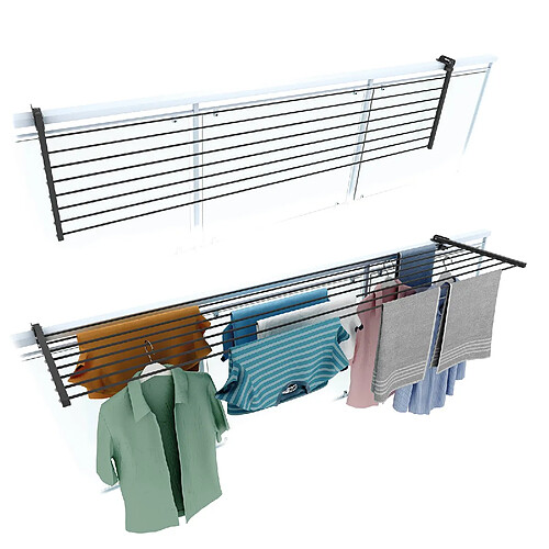 Foxydry Duo 202, Etendoir à linge pliant pour balustrades, extérieurs et balcons, Largeur 202 cm Anthracite