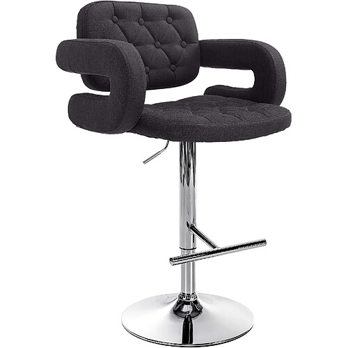 Decoshop26 Tabouret de bar x1 avec repose-pied et accoudoirs capitonné en tissu noir support en métal chromé 10_0004792