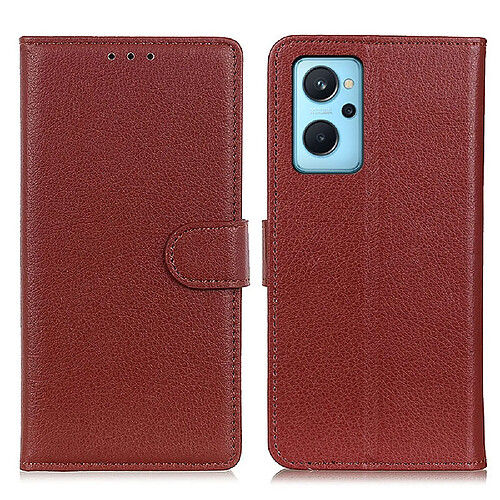 Etui en PU texture litchi, magnétique avec support, marron pour votre Realme 9i/Oppo A36/A76