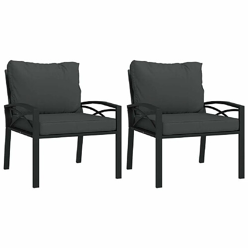 Maison Chic Lot de 2 Chaises de jardin,Fauteuil d'extérieur avec coussins gris 68x76x79 cm acier -MN27822