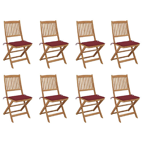 vidaXL Chaises pliables d'extérieur et coussins lot de 8 Bois d'acacia