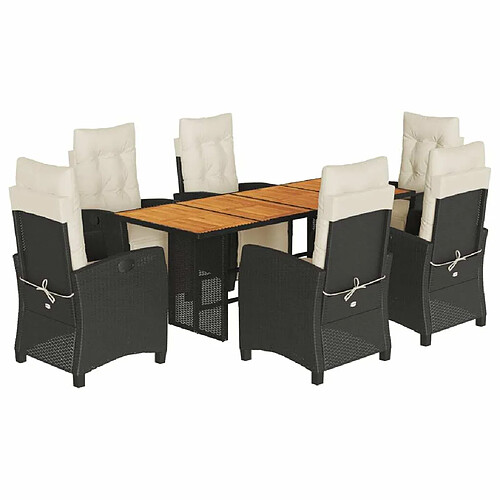 Maison Chic Ensemble à manger d'extérieur 7 pcs avec coussins,Salon de jardin,Mobilier de jardin Noir Résine tressée -GKD128045