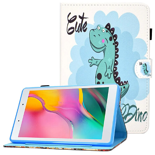 Etui en PU motif de lignes de piqûres avec support et porte-cartes pour Samsung Galaxy Tab A 8.0 (2019) SM-T290 (Wi-Fi)/SM-T295 (LTE) - dinosaure