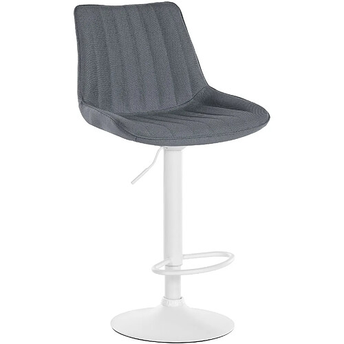 Decoshop26 Tabouret de bar x1 réglable en hauteur pivotant à 360° assise en tissu gris couture verticale pied métal blanc 10_0005439