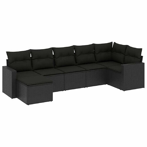 Maison Chic Salon de jardin 7 pcs avec coussins | Ensemble de Table et chaises | Mobilier d'Extérieur noir résine tressée -GKD90136