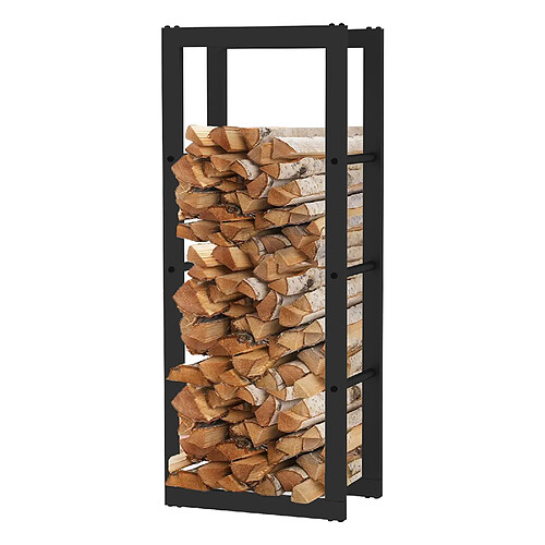 Range-Bûches d'Intérieur Kekai Rack I 40x25x100 cm Rangement à Bois avec Structure en Acier Galvanisé, Couleur Noir