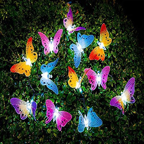 Papillon Solaire Guirlande Lumineuse Extérieure, 12 LED Waterpoof LED Solaire Papillon Lumières Extérieur Intérieur pour Chambre