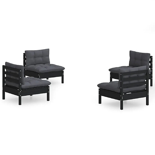 Maison Chic Salon de jardin 4 pcs + coussins - Mobilier/Meubles de jardin - Table et chaises d'extérieur anthracite Bois de pin -MN58469