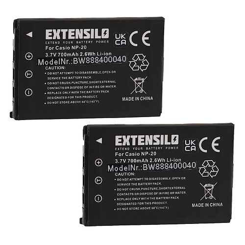 Vhbw EXTENSILO 2x Batteries remplacement pour Casio NP-20 pour appareil photo, reflex numérique (700mAh, 3,7V, Li-ion)