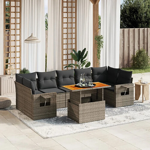 vidaXL Salon de jardin 8 pcs avec coussins gris résine tressée