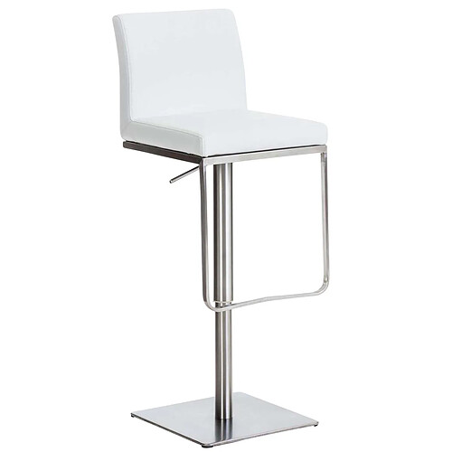 Decoshop26 Tabouret de bar x1 avec repose-pieds plaque de base carrée en acier inoxydable assise en PVC blanc 10_0005309