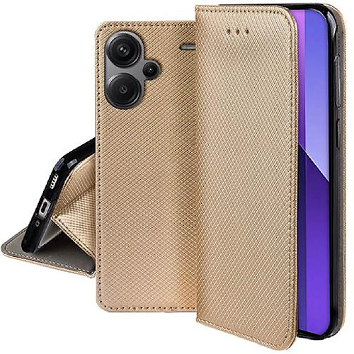 Htdmobiles Housse etui portefeuille avec coque interieure en silicone pour Xiaomi Redmi Note 13 Pro+ Plus 5G + film ecran - OR MAGNET