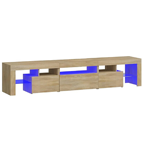 Maison Chic Meuble TV avec lumières LED, Banc TV pour salon, Meuble de rangement Chêne sonoma 200x36,5x40 cm -GKD31274