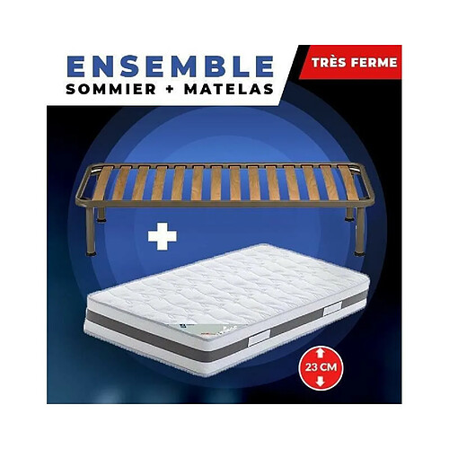 King Of Dreams Matelas 80x190 + Sommier + pieds + Oreiller Mémoire Offerts Mémoire de Forme 23 cm Très Ferme