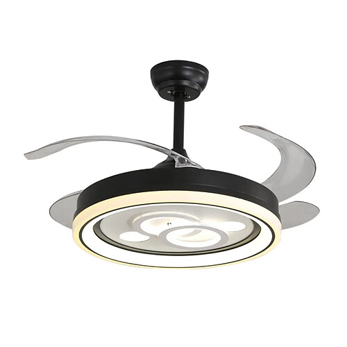 Ventilateur de plafond DAFNE noir, 4 pales escamotables, 72W LED 3000|4000|6000K, H35xP.108/50cm