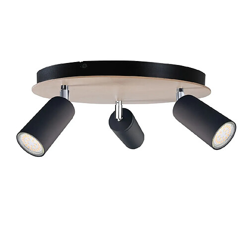 Lumière Oeil Grappes de spots de plafond Noir, Bois, 31cm, 3x GU10