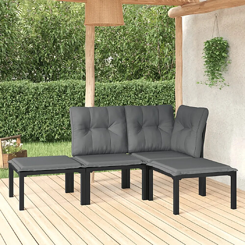 vidaXL Salon de jardin 4 pcs noir et gris résine tressée