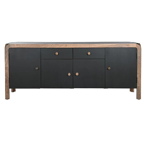 Pegane Buffet, meuble de rangement en bois coloris naturel, noir - Longueur 177 x Profondeur 38 x hauteur 75 cm