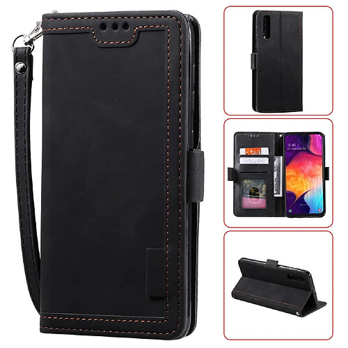 Etui en PU épissage rétro spécial noir pour votre Samsung Galaxy A50/A50s