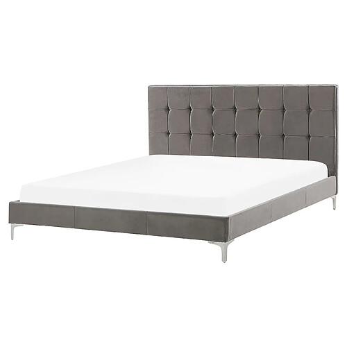 Beliani Lit double en velours gris 160 x 200 cm AMBERT