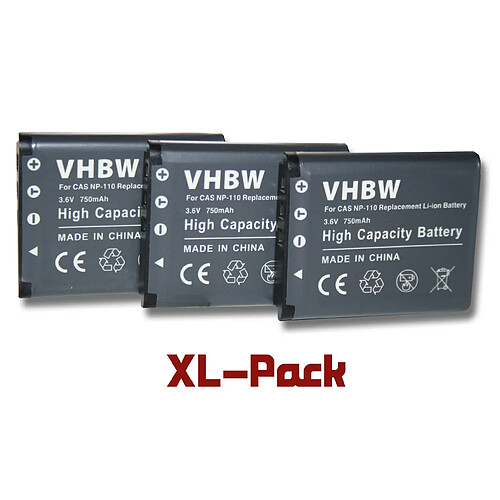 Vhbw 3 x batteries Li-Ion 750mAh (3.6V) pour appareil-photo JVC & Casio Exilim Serie, par ex: EX-Z2300, GZ-V505L. Remplace: NP-110, JVC BN-VG212, etc