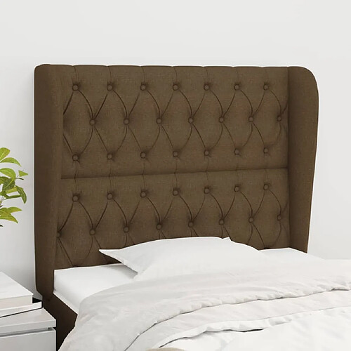 Maison Chic Tête de lit scandinave avec oreilles,meuble de chambre Marron foncé 103x23x118/128 cm Tissu -MN67569