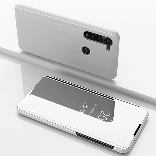 Coque en TPU + PU fenêtre d'affichage unique de la peau miroir argent pour votre Motorola Moto G8 Power