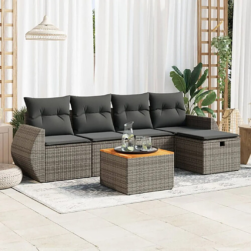 vidaXL Salon de jardin 6 pcs avec coussins gris résine tressée