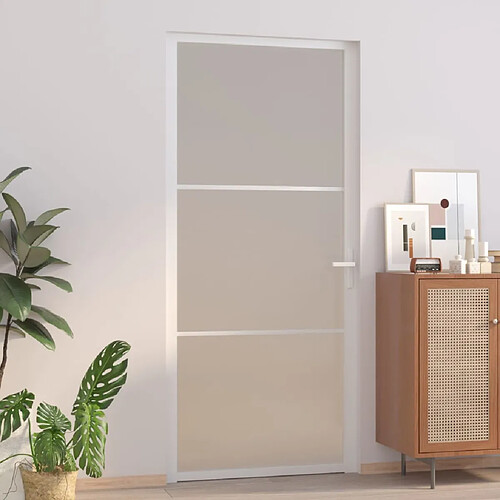 vidaXL Porte intérieure 93x201,5 cm Blanc Verre mat et aluminium