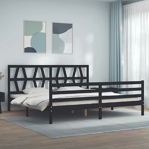 Maison Chic Lit adulte - Cadre Structure de lit avec tête de lit Contemporain noir 200x200 cm bois massif -MN54811