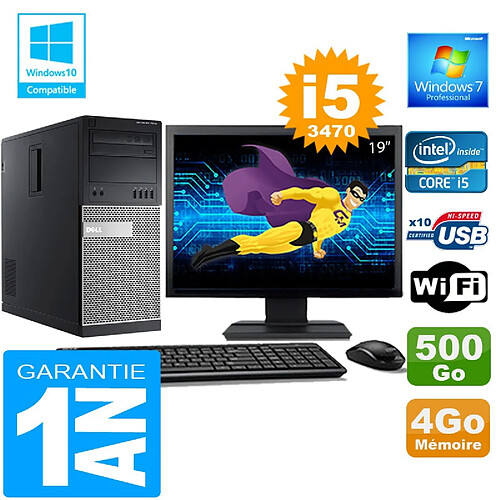 PC Tour DELL 7010 Core I5-3470 Ram 4Go Disque 500 Go Wifi W7 Ecran 19" · Occasion