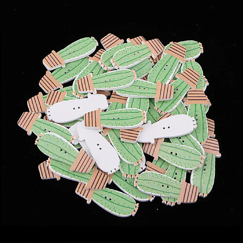 50pcs 2 trous en bois boutons boutons décoratifs mignon de bande dessinée cactus type a