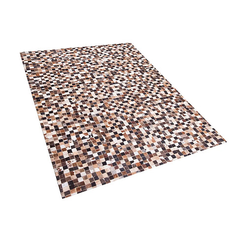 Beliani Tapis patchwork en cuir 160 x 230 beige et maron KONYA