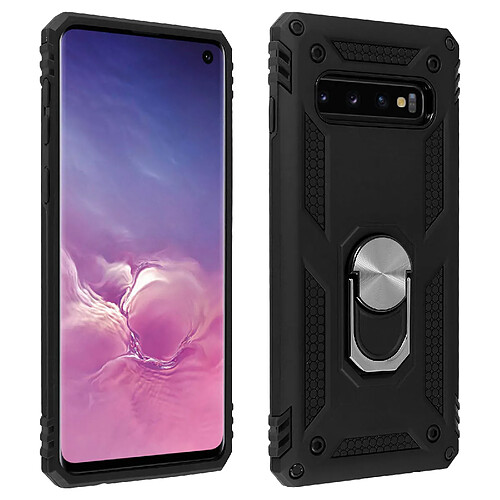 Avizar Coque Galaxy S10 Bi matière Rigide et Souple Bague Support Vidéo noir