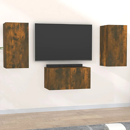 vidaXL Ensemble de meubles TV 3 pcs Chêne fumé Bois d'ingénierie