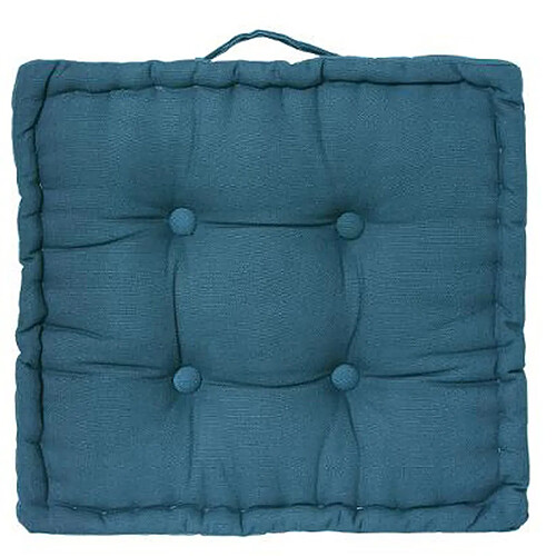 Pegane Lot de 2 coussins de sol en coton, coloris bleu canard - Dim : L 40 x l 40 x H 8 cm