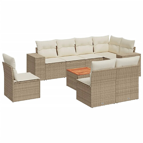 Maison Chic Salon de jardin avec coussins 9 pcs | Ensemble de Table et chaises | Mobilier d'Extérieur beige résine tressée -GKD85327