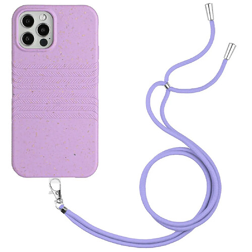 Coque en TPU + paille de blé entièrement biodégradable avec sangle pour votre iPhone 13 Pro Max 6.7 pouces - violet